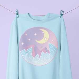 Crescent Moon Sweater, Yume Kawaii Sweatshirt, Pastel Goth, Harajuku Clothing, Fairy Kei, Witchy Gift, Crystal Healer, Japanese Aesthetic