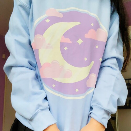Trippy Pastel Moon Hoodie Yume Kawaii Sweater Pastel Goth Etsy