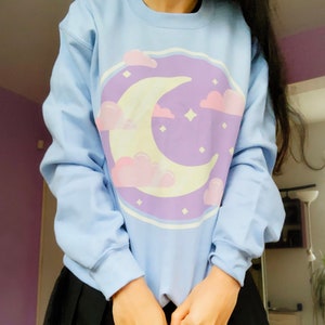 Crescent Moon Sweater, Yume Kawaii Sweatshirt, Pastel Goth, Harajuku Clothing, Fairy Kei