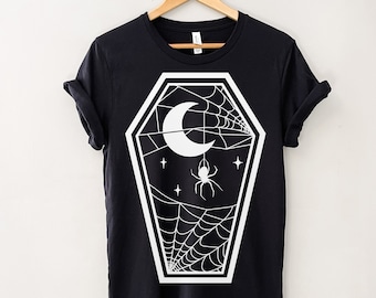 Gothic Spider Web T-Shirt | Witchy Moon Graphic, Plus Sizes