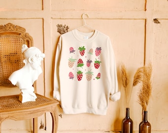 Suéter Cottagecore de fresa Kawaii, regalo de jardinería, cuello redondo, Harajuku, sudadera de moda