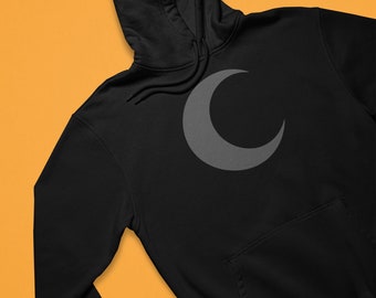 Dark Crescent Moon Black on Black Halloween Hoodie - Pastel Goth, Witchy, Gothic Gift, Custom Color Unisex