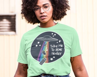 Alien Shirt - Funny Aesthetic, Area 51, I Want To Believe, Psychedelic Crystal Tee, Flying Saucer, Unisex UFO Lover Gift