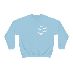 Halloween Bat Colony Sweater, Halloween Pullover, Fall Sweater, Vintage Goth Aesthetic, Cute Spooky Gifts, Gothic Pullover Sweatshirt Gift Light Blue