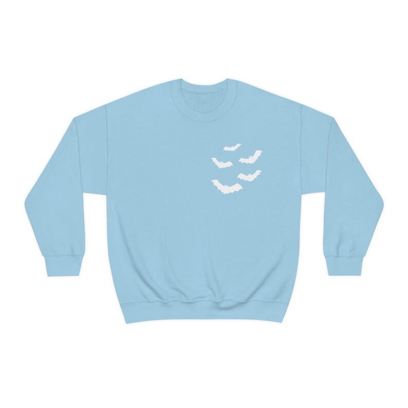 Halloween Bat Colony Sweater, Halloween Pullover, Fall Sweater, Vintage Goth Aesthetic, Cute Spooky Gifts, Gothic Pullover Sweatshirt Gift Light Blue