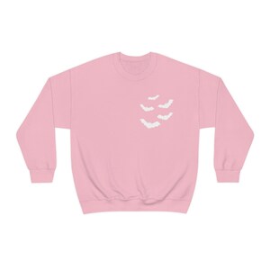 Halloween Bat Colony Sweater, Halloween Pullover, Fall Sweater, Vintage Goth Aesthetic, Cute Spooky Gifts, Gothic Pullover Sweatshirt Gift Light Pink