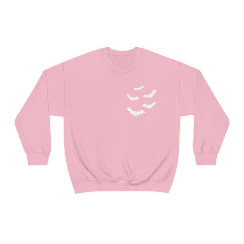 Halloween Bat Colony Sweater, Halloween Pullover, Fall Sweater, Vintage Goth Aesthetic, Cute Spooky Gifts, Gothic Pullover Sweatshirt Gift Light Pink