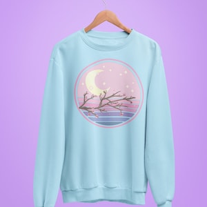 Crescent Moon Cherry Blossom Sweater - Kawaii Vaporwave, Pastel Goth, Lofi Vibes, Yume Kawaii, Pastel Goth, Harajuku Clothing, Fairy Kei