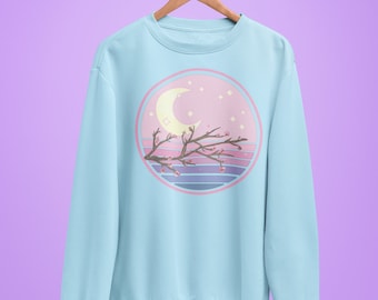 Crescent Moon Cherry Blossom Sweater - Kawaii Vaporwave, Pastel Goth, Lofi Vibes, Yume Kawaii, Pastel Goth, Harajuku Clothing, Fairy Kei