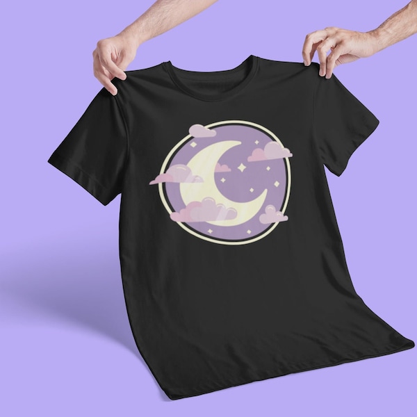 Kawaii Crescent Moon T-Shirt, Stern Kleidung, Harajuku Kleidung, Fairy Kei, Kawaii Kleidung, Wolke Tshirt, Harajuku Shirt, Pastell Goth Shirt