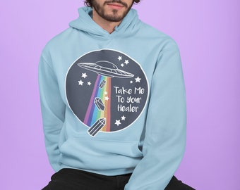 Ufo Hoodie - Space Aesthetic, Kawaii Alien Hoodie, Psychedelic, Plus Size Available, Crystal Unisex Hoodie