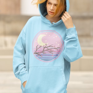 Crescent Moon Sweater Cherry Blossom Hoodie - Kawaii Vaporwave Sweater, Pastel Goth, Yume Kawaii, Pastel Goth, Harajuku Clothing, Fairy Kei