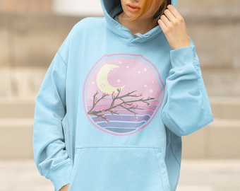 Crescent Moon Sweater Cherry Blossom Hoodie - Kawaii Vaporwave Sweater, Pastel Goth, Yume Kawaii, Pastel Goth, Harajuku Clothing, Fairy Kei