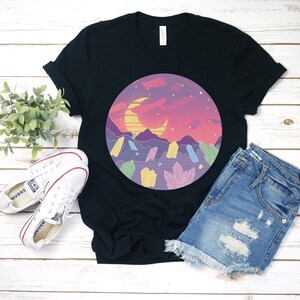 Crystal Shirt - Harajuku Fashion, harajuku shirt, pastel goth clothing, yami kawaii, gemstone shirt, crescent moon, witchcraft crystals