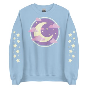 Crescent Moon Star Sweater, Yume Kawaii Sweatshirt, Pastel Goth, Harajuku Clothing, Fairy Kei