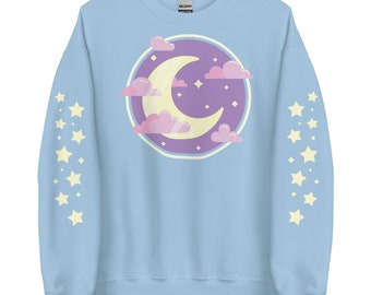 Crescent Moon Star Sweater, Yume Kawaii Sweatshirt, Pastel Goth, Harajuku Clothing, Fairy Kei