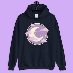 Crescent Moon Hooded Sweater, Yume Kawaii Sweatshirt, Pastel Goth, Harajuku Clothing, Fairy Kei, Cute, Unisex Gift, Plus Size Available