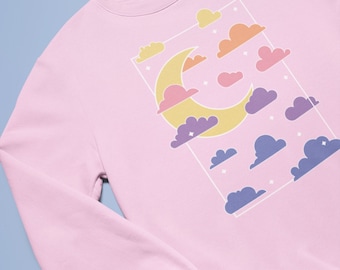 Crescent Moon Pastel Kawaii Sweater - Night Goth, Mothers Day Gift, Fairy Kei Sweater, Lofi, Pastel Goth Plus size, Sleepy Sweater