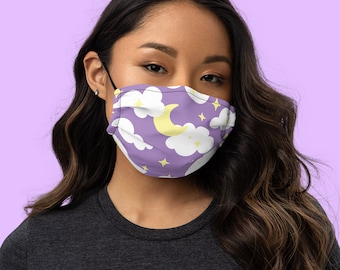 Kawaii Face Mask Harajuku Gift - Cute Reusable Crescent Moon Pastel Goth Purple Soft Lightweight Washable Unisex with Filter Pocket