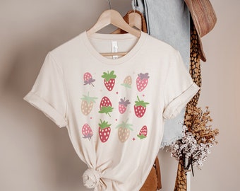 Cottagecore Strawberry T-Shirt, Kawaii Foodie Vegan Gift