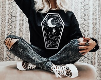 Coffin Spider Web Sweater  | Pastel Goth Clothing, Gothic Sweatshirt, Witchy Aesthetic, Creepy Cute, Dark Occult Unisex Gift Jumper