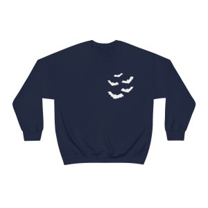 Halloween Bat Colony Sweater, Halloween Pullover, Fall Sweater, Vintage Goth Aesthetic, Cute Spooky Gifts, Gothic Pullover Sweatshirt Gift Navy