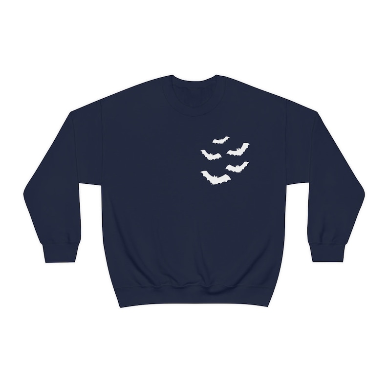 Halloween Bat Colony Sweater, Halloween Pullover, Fall Sweater, Vintage Goth Aesthetic, Cute Spooky Gifts, Gothic Pullover Sweatshirt Gift Navy