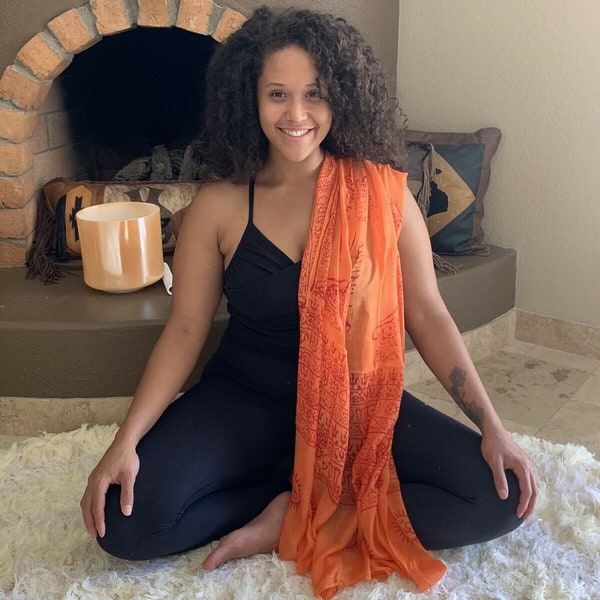 Orange Yoga Ohm Meditation Prayer Shawl Scarf Wrap, NEW