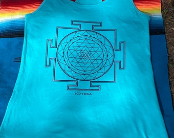 Size Large Women's Sri Yantra Sacred Geometry Beautiful Teal purple ink