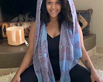 Blue Yoga Om Meditation Prayer Shawl Scarf Wrap, NEW