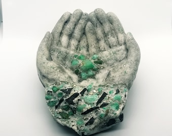 Medium Colombian Emerald Hand Carving with Natural Emerald Rough Crystals