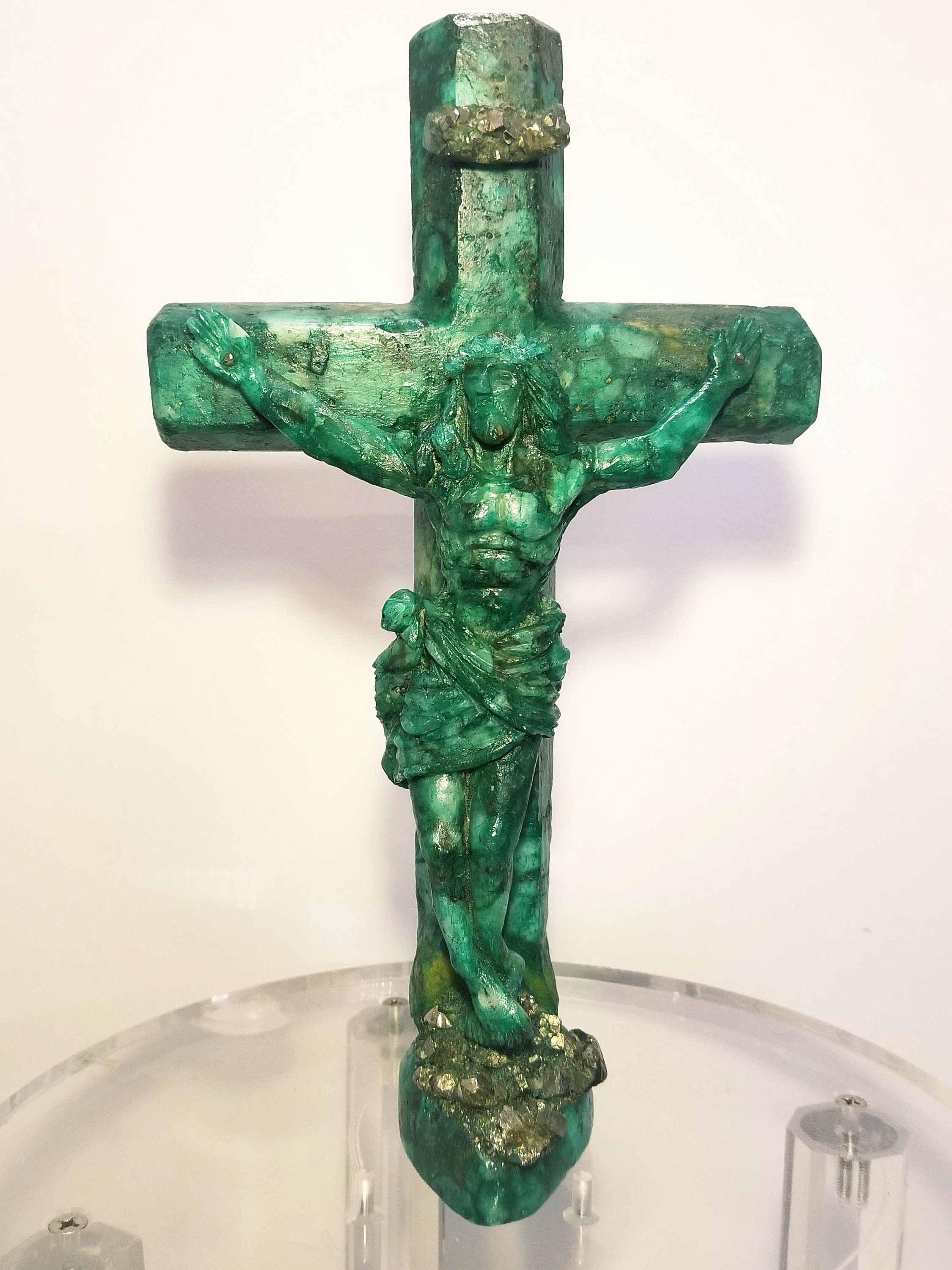Hand-carved Colombian Emerald Cross of Jesus Christ With Pyrite - Etsy