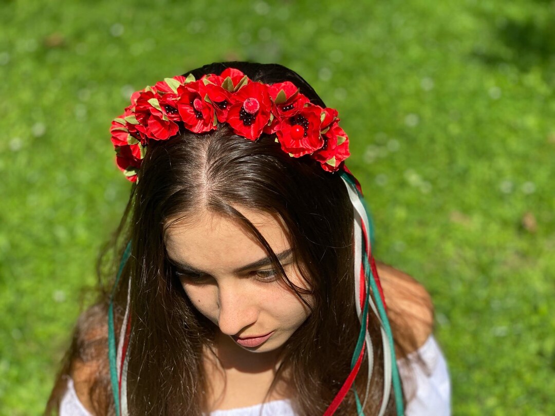 Vinok Poppy Flower Crown Ukrainian Flower Crown Vinok Ribbons Etsy