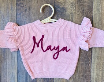 Custom Baby Girl Frilly Sweater Hand Embroidered Sweater