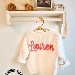Custom Hand Embroidered Baby Sweaters / Grow With Me Custom Name Sweater