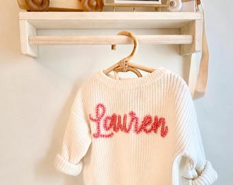 Custom Hand Embroidered Baby Name Sweater: Cotton Knit