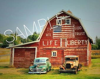 In God We Trust barn Old Glory Cars