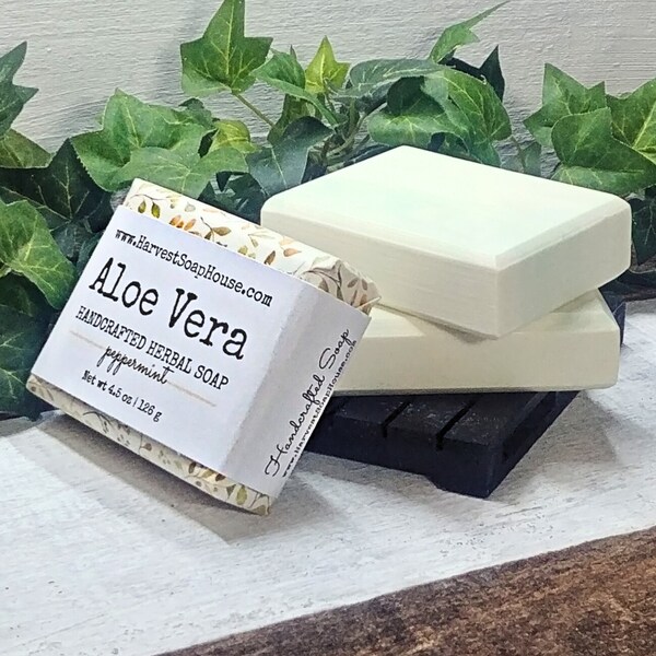 Aloe Vera Handmade Peppermint Bar Soap. Palm Oil Free, Vegan Bar Soap. Essential Oil Soap.