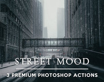 3 MOODY STREET PHOTOSHOP Actions, Dark Ps action, filter editing, best portrait Blogger lifestyle for night streets, streetography actions