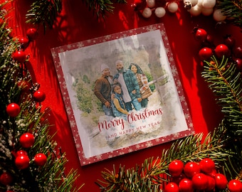 Custom Watercolor Family Christmas Card Design