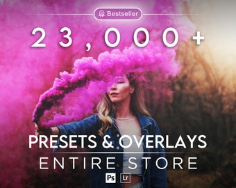 23000+ Gesamte Shop-Fotomanipulations-Bundle | Photoshop Overlays, Lightroom Voreinstellungen, Bearbeitungsaktions, Pinsel