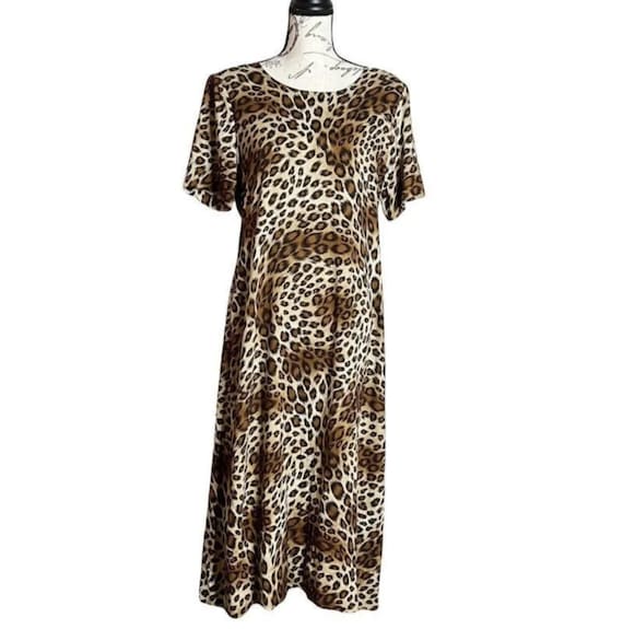 Vintage 80s Animal Print Boho Chic Style Midi Dres