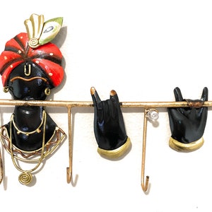 Handmade Krishna Key Holder, Indian Ethnic hand painted Metal Wall Decor, Boho Style for Home/office, Birthday Gift, New Home gift
