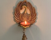 Set of 2 Decorative oil Diya,Peacock Carved wall hanging lampBrass Oil Lamp,Diya Home Decor,Traditional Indian Decorative Diya,Handmade Lamp