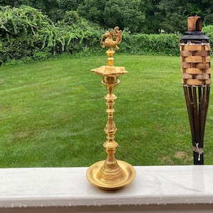 Traditional Handmade Brass Peacock Lamp, Brass oil lamp for Pooja, Wick Lamp- 16”