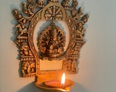 Sukhasana Laxmi with Prabhvali Diya,Laxmi Diya with Prabhavali frame,Wall hanging Lamp with Prabhavali,Handmade Lamp, Pradhavali with bell