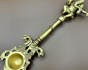 Brass Ganesha Prayer Spoon: Hindu Pooja Havan Spoon