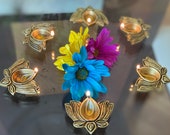 Set of 5 Lotus flower shaped oil lamps, wick lamps, Home decor 39 , Diya 39 s for Meditation room or Pooja Room, Handmade Lamp, Diya Home Decor