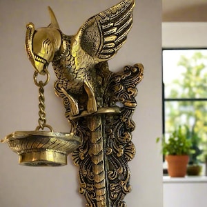 Parrot  Wall Hanging lamp, Brass Oil Diya