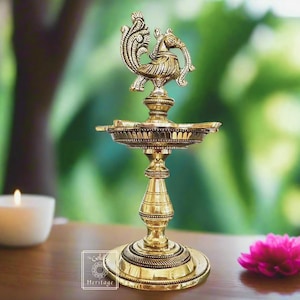 Peacock oil Lamps, Brass Diya ,Indian Pooja room Decor,Wick Lamp